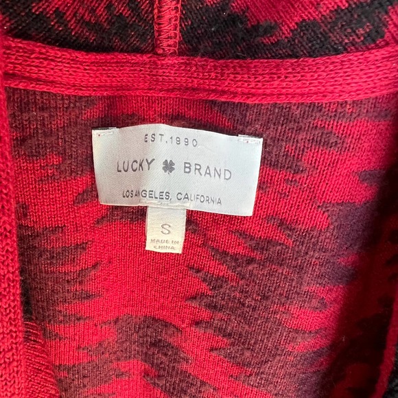Lucky Brand aztec southwestern tribal red knit open front sweater cardigan Small - Picture 2 of 9